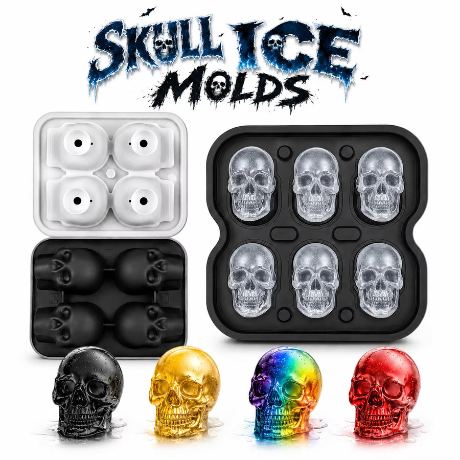 PGY 3D-Silikon-Eiswürfelform mit Totenkopf-Motiv in Schwarz und Grau für Halloween-Partys und Cocktails - Bild 7