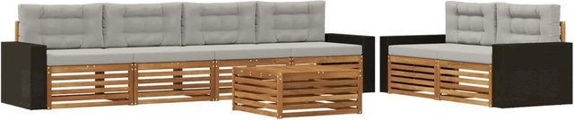 vidaXL Outdoor-Sofagarnitur aus Akazienholz und Polyester in Grau und Natur, 7-teiliges Set mit Tisch, Sitzkissen und Rückenkissen - Bild 1