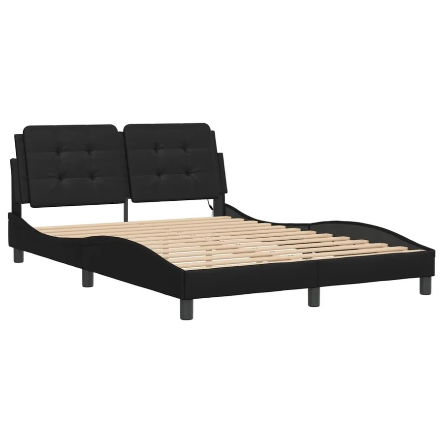 vidaXL Bettgestell Zadar Schwarz mit LED-Unterbettbeleuchtung und USB-Ladeport, B/T/H: 140 x 200 x 145 cm - Bild 2