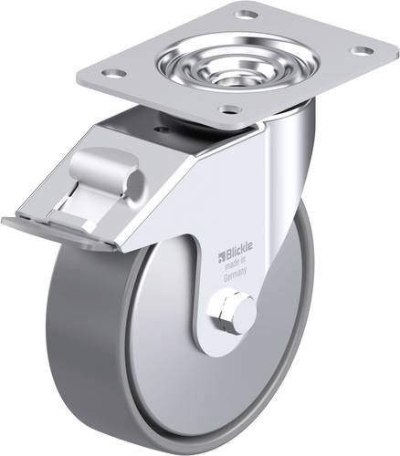 Blickle Stahlblech-Lenkrolle LE-PO 160G-FI-ELS-FA in Silber/Grau mit 160 mm Rad-Durchmesser und 300 kg Tragfähigkeit - Bild 1