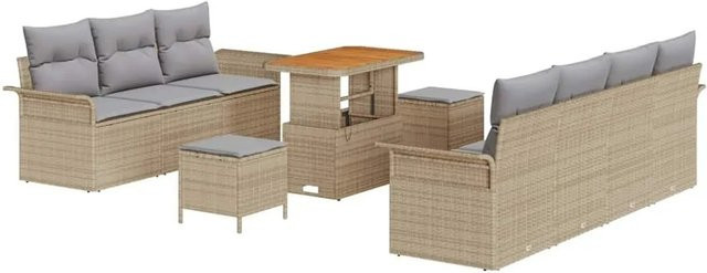 vidaXL Garten-Sofa-Set 10-teilig in U-Form mit Kissen, Beige und Hellgrau - Bild 1