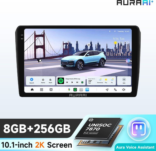 AURAAI X100 Android Auto Intelligenter Bildschirm für Audi A3 8P 2003-2013 in Schwarz mit Unis7870, RDS, DSP, SWC, 4G, Bluetooth, CarPlay und AI Sprachsteuerung - Bild 1
