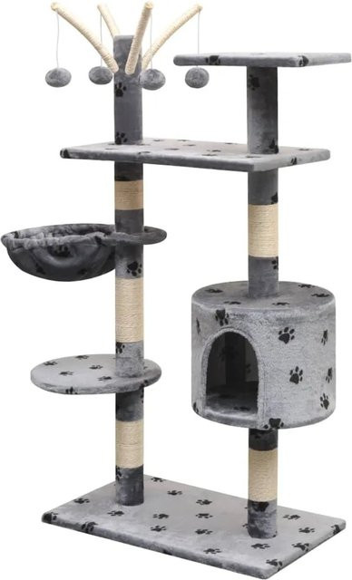 vidaXL Katzen-Kratzbaum Grau mit Höhle, integriertem Spielzeug und Pfoten-Aufdruck, Höhe: 125 cm - Bild 1