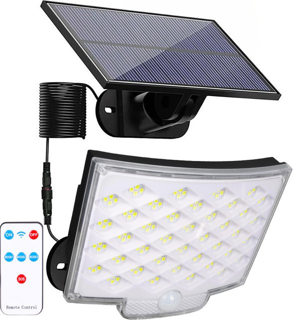 Heinast LED Solar-Bewegungsleuchte mit separatem Solarpanel, wasserdichte Flutlicht-Wandleuchte für Garten und Garage, Weiß - Bild 1