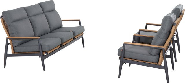 Siena Garden Roma Gartenlounge in Grau mit Aluminium, Teakholz und Gardino-Geflecht inklusive Kissen, B/H: 205 x 85 cm - Bild 1