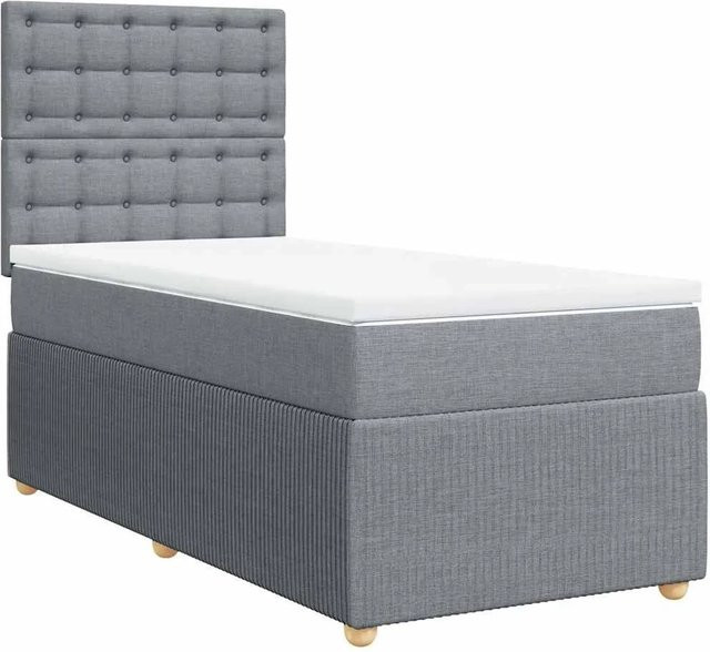 vidaXL Boxspringbett Hellgrau mit Matratze und USB-Ladeport, Hybrid-Matratze mit Taschenfederkern, B/T: 90 x 190 cm - Bild 1
