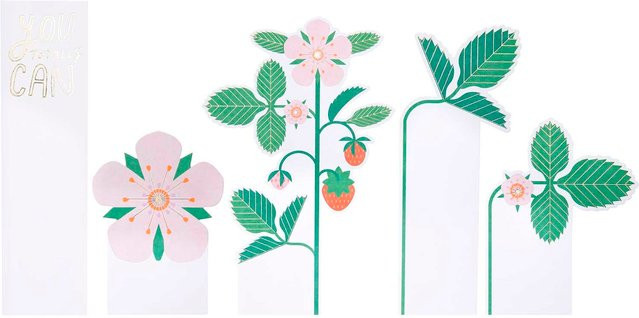 Rico Design Paper Poetry Kartendeko-Set Erdbeeren & Blüten, 5 Stück, 350g/m² - Bild 1