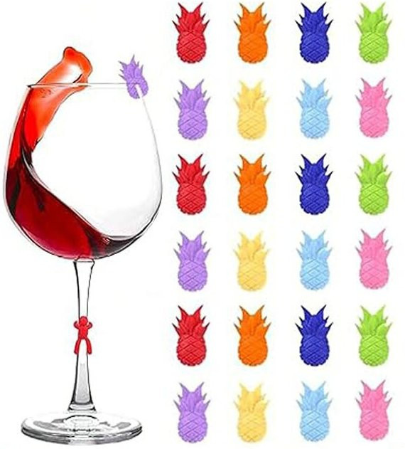 SUNFILI Wiederverwendbare Silikon-Weinglas-Charms in Multicolour, Ananas-Getränkemarker als Glasidentifikatoren für Bar, Party und Cocktails - Bild 1