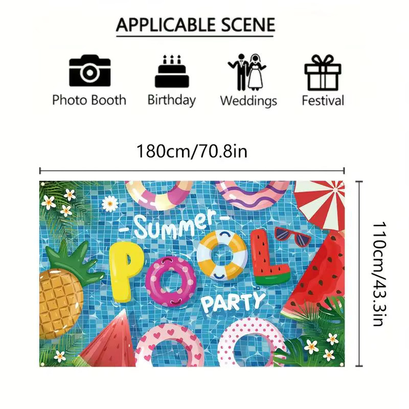 VIKAMA Sommer Pool Party Wandtapisserie mit Schwimmringen, Ananas und Wassermelone, Mehrfarbig, B/H: 75 x 75 cm - Bild 2
