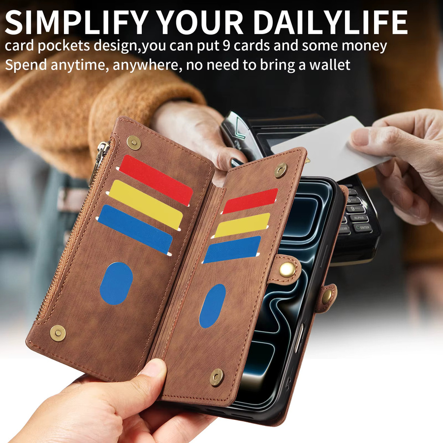 Magnetische PU-Leder Handyhülle für Samsung Galaxy A56 A36 A35 A26 A17 A16 A13 A12 mit Kartenfächern und RFID-Schutz als Brieftaschen-Cover in Grau und Braun - Bild 5