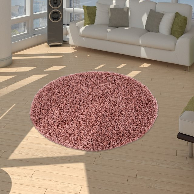 Runder Shaggy-Teppich Trista in Pink und Grün, Durchmesser: 80 cm - Bild 1