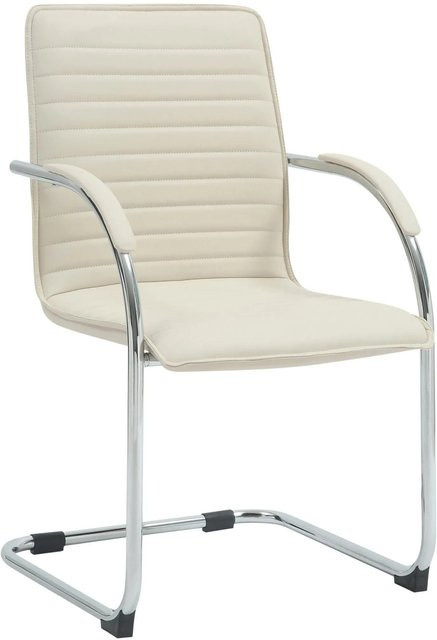 DELUKE Besucherstuhl NAIROB Konferenzstuhl und Bürostuhl aus Kunstleder in Creme mit Armlehnen und Freischwinger-Gestell, B/T/H: 56 x 60 x 95 cm - Bild 1