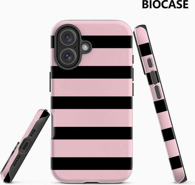 Potdemiel Robuste Handyhülle mit schwarzen Streifen in Rosa für iPhone 17 16 15 14 13 Pro Max Plus mit Magnetfunktion und Doppel-Schicht-Schutz - Bild 1