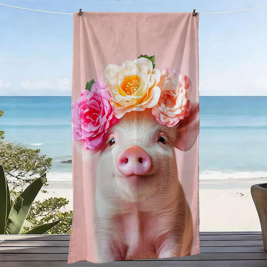 Dalangpa Strandtuch mit blumigem Schwein Muster in Weiß, B: 40 cm, H: 60 cm - Bild 2