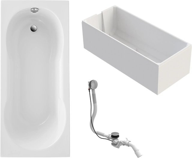 Ottofond Badewanne Nixe in Weiß inklusive Wannenträger und Ablaufgarnitur in Chrom, Länge: 170 cm - Bild 1