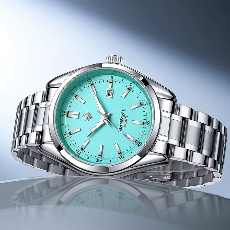 BangWei Armbanduhr Quarz, Edelstahl, Blau, 30 ATM, Herren - Bild 3