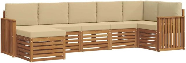 vidaXL Sofagarnitur 7-teilig aus Massivholz Akazie in Natur und Beige mit L-Form und Latten-Design - Bild 1