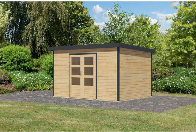 Karibu Gartenhaus Domingo 7 A aus Fichte und Metall in Anthrazit/Naturbelassen, B/T/H: 219 x 360 x 240 cm - Bild 1