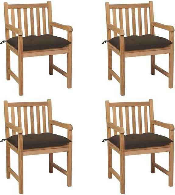 vidaXL Gartenstuhl-Set 4er Pack aus Teak Massivholz mit Kissen in Taupe und Beige - Bild 1