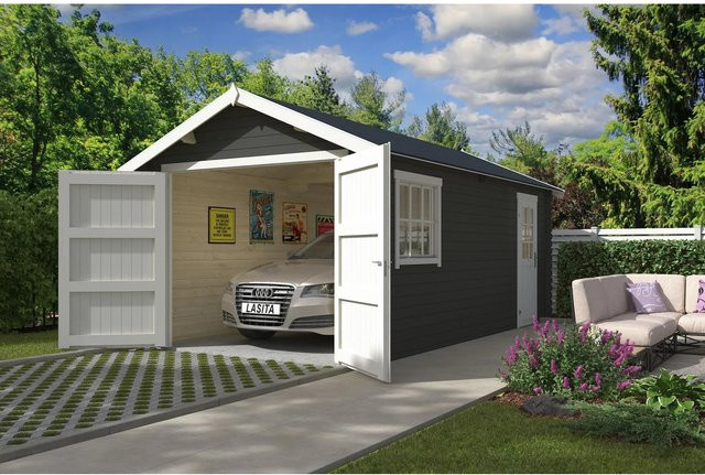 Lasita Blockgarage Dillon in Grau-Grün mit Außenmaß B: 339,9 cm x T: 580 cm - Bild 1