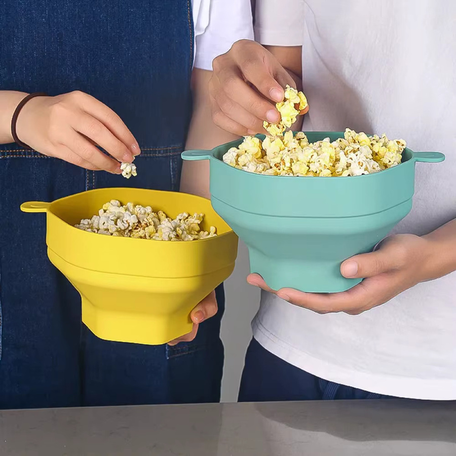 FEB.WIND Popcorn-Popper aus Silikon mit Deckel, zusammenklappbare Mikrowellen-Schüssel, rund - Bild 3