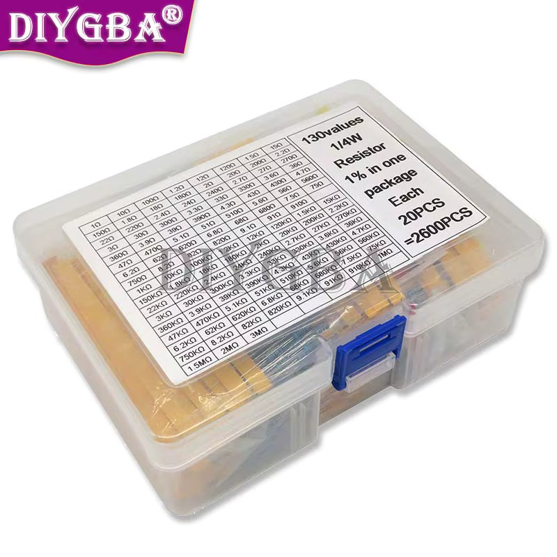 DIYGBA Widerstands-Sortiment Set mit 2600 Stück Metallfilm-Widerständen 1/4W 1% in verschiedenen Werten Multicolor - Bild 2