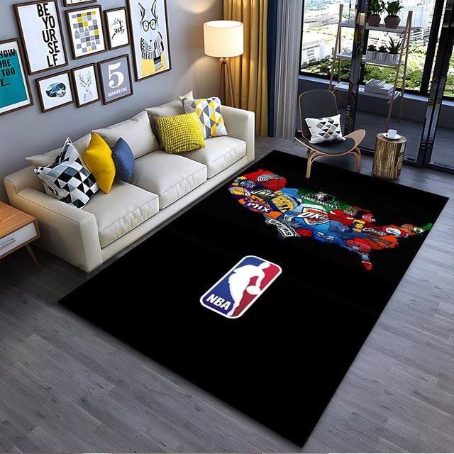 Haisilk Moon Teppich mit NBA-Teamlogos USA-Karte in Schwarz und Grau, rutschfest und waschbar, B/H: 60 x 40 cm - Bild 1