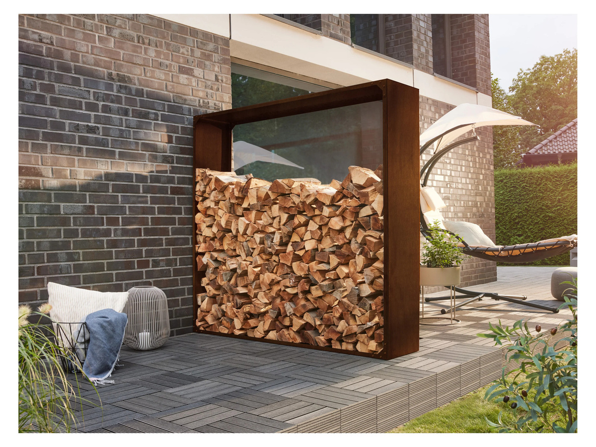 HOME DELUXE Holzlager NANGA aus patiniertem Qualitätsstahl in Braun, B/T/H: 180 x 38 x 54 cm - Bild 2