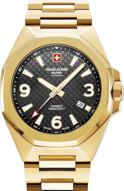 Swiss Alpine Military Herrenuhr, Quarz, Edelstahl, 42 mm, Schwarz, 10 ATM - Bild 1