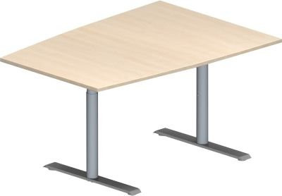 Schäfer Shop Genius Konferenztisch MODENA FLEX in Ahorn mit weißaluminiumfarbenem T-Fuß Rundrohr, B: 140 cm, T: 100 cm, H: 65-85 cm - Bild 1