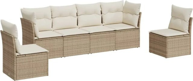 vidaXL 6-tlg Garten-Sofagarnitur in L-Form aus Poly Rattan mit Kissen, Beige - Bild 1