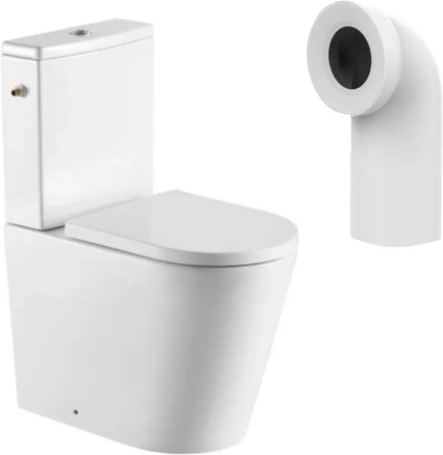 Swiss Aqua Technologies Stand-Kombi-WC FINE spülrandlos in Weiß mit Softclose-Sitz und WC-Anschlussbogen 90 Grad, B/T/H: 36,3 x 59,5 x 82,8 cm - Bild 1