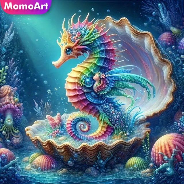 Momoart Diamantmalerei Seepferdchen und Muschel als DIY Wanddekoration in Multicolor - Bild 1