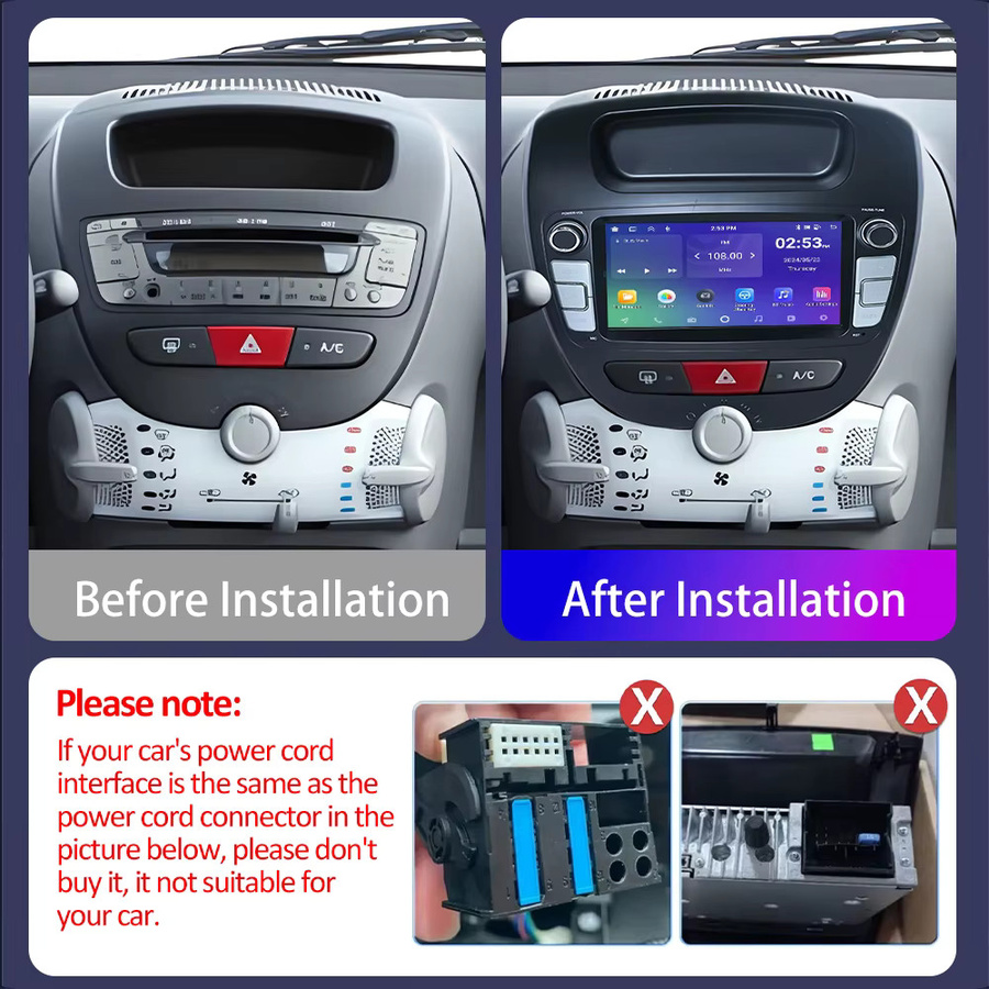 Icreative Android Autoradio mit 7 Zoll Display und GPS für Peugeot 107 (2005-2014) und Citroen C1 (2005-2014), Multimedia Carplay Stereo in Schwarz - Bild 2