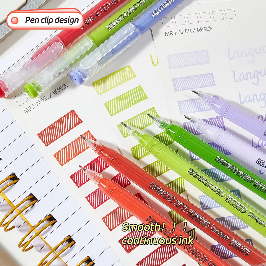 9er Set bunte Gelstifte mit feiner Spitze, 0,5 mm Nadelrohr-Neutralstifte für Journaling in Multicolor - Bild 1