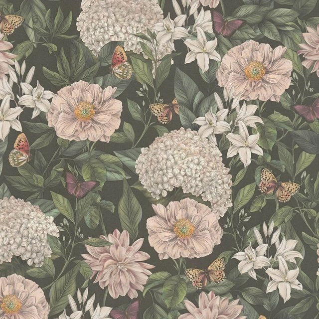 PROFHOME 394261-GU Blumen Tapete Floral Matt in Schwarz Weiß Rosa Grau, Breite: 0,53 m, Länge: 10,05 m - Bild 1