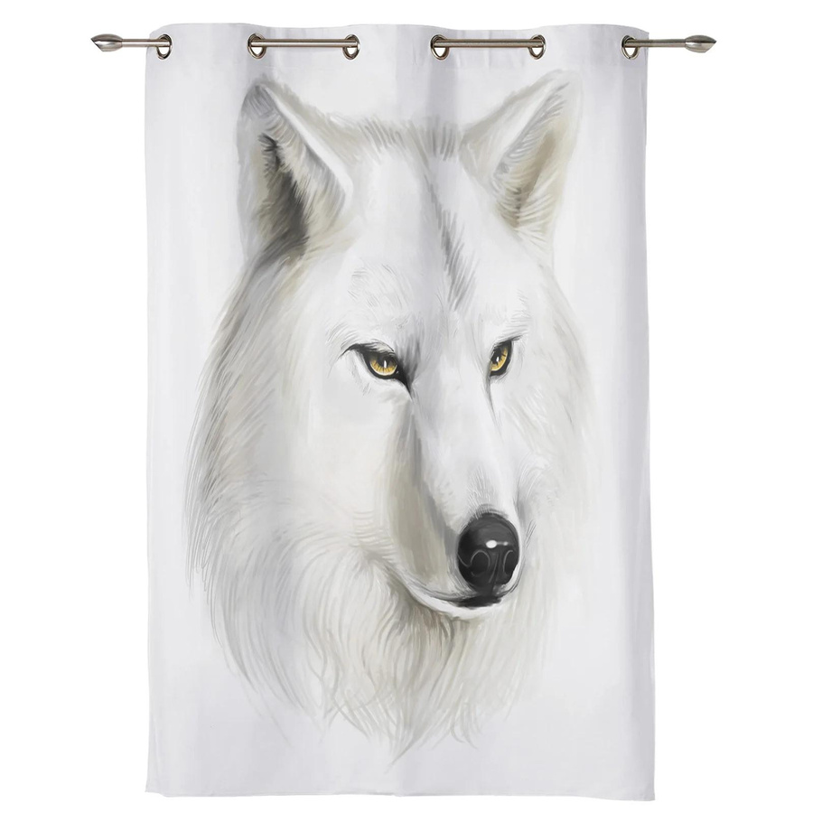 Moderne Vorhänge mit Weißem Wolf Motiv in Weiß, halbtransparent, Breite: 135 cm, Höhe: 60 cm - Bild 1