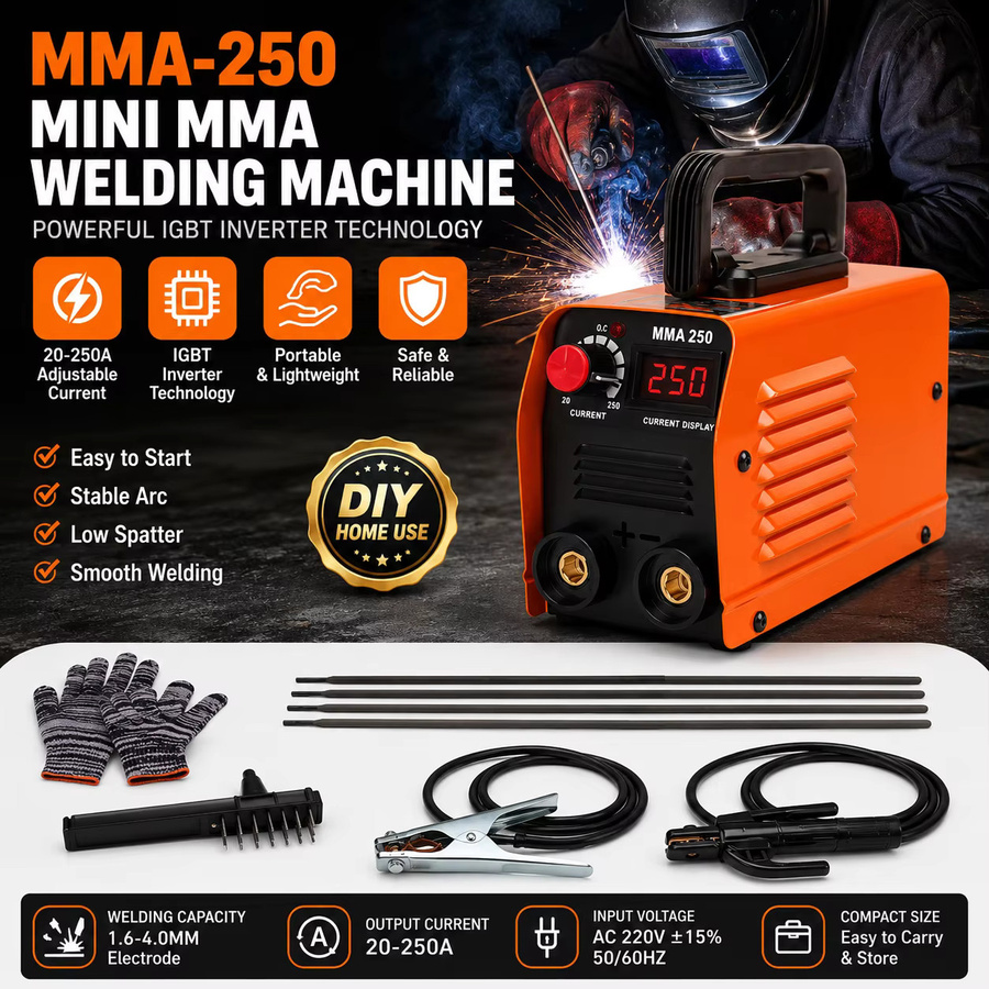 Tragbarer Inverter-Lichtbogenschweißer ZX7 250A MMA-Schweißgerät in Gelb-Orange für Autoreparaturen und Schweißarbeiten - Bild 2