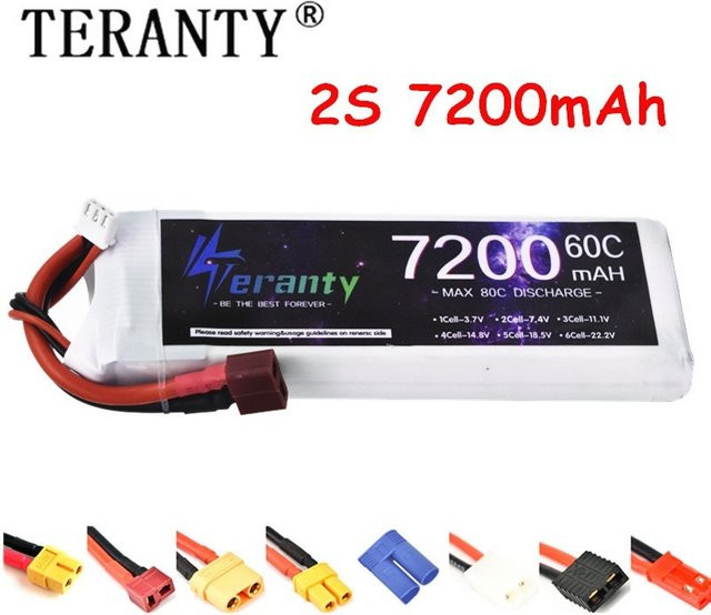 PYLRC LiPo Batterie 2S 7,4 V 7200 mAh 60C mit XT60, Deans oder Tamiya Stecker für RC Auto, Quadcopter, FPV Drohne, Flugzeug und Boot - Bild 1
