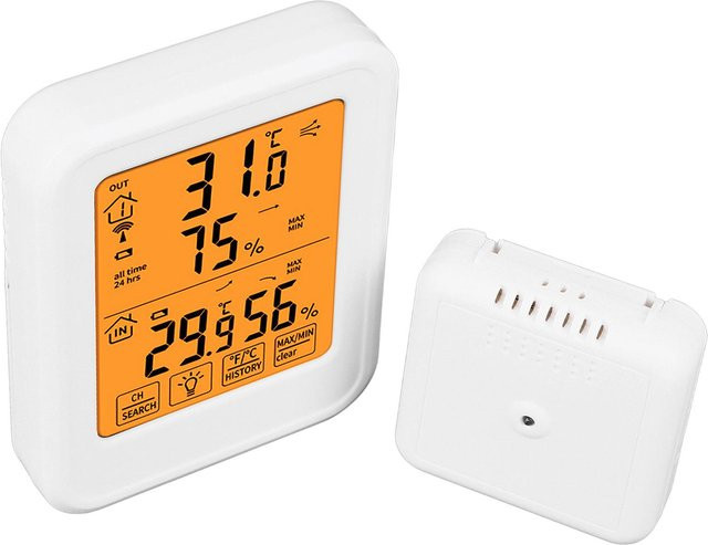 DIYelecs Drahtloses Hygrometer Thermometer mit LCD-Touchscreen und Hintergrundbeleuchtung, wasserdicht, orange - Bild 1