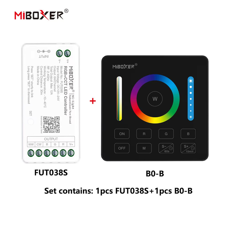 MiBoxer FUT038S+B0/B3/B4 RGBW LED-Controller für COB und LED-Streifen mit 2,4GHz RF Wireless Technologie, 6A pro Kanal und 16 Millionen Farben, DC12-24V - Bild 2