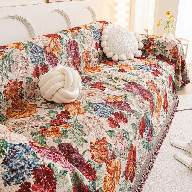 Böhmisches Sofatuch im Boho-Stil mit floralem Muster, Chenille-Überwurf in Iris/Lila, Breite: 180 cm, Tiefe: 380 cm - Bild 1