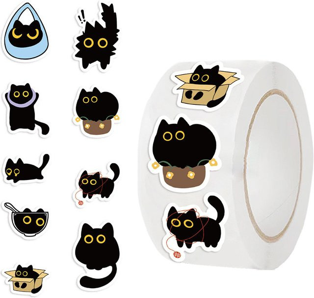 YourLife Store Washi-Tape mit schwarzer Katze für Journal und Dekoration, 500 Stück pro Rolle - Bild 1