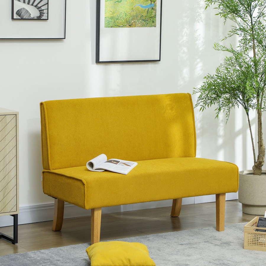 HOMCOM 2 Sitzer Sofa in Gelb mit Cord-Optik und Holzbeinen, B/T/H: 110 x 62 x 85 cm - Bild 2