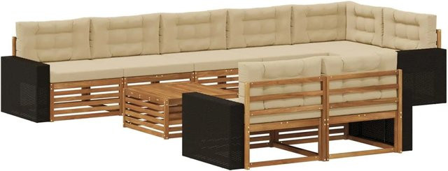 vidaXL Outdoor-Sofagarnitur aus Akazienholz mit 9 Kissen in Natur-Beige - Bild 1
