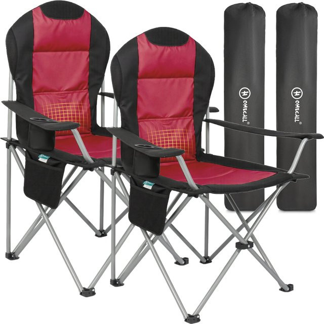 HOMECALL Klappbarer Campingstuhl als Hochlehner Angelstuhl mit Getränkehalter aus 600D Oxford-Gewebe, rot/schwarz - Bild 1