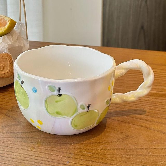 Apfel Keramiktasse mit Deckel von Yiran toy 1, 500 ml, in Pink, Orange, Blau oder Weiß - Bild 1