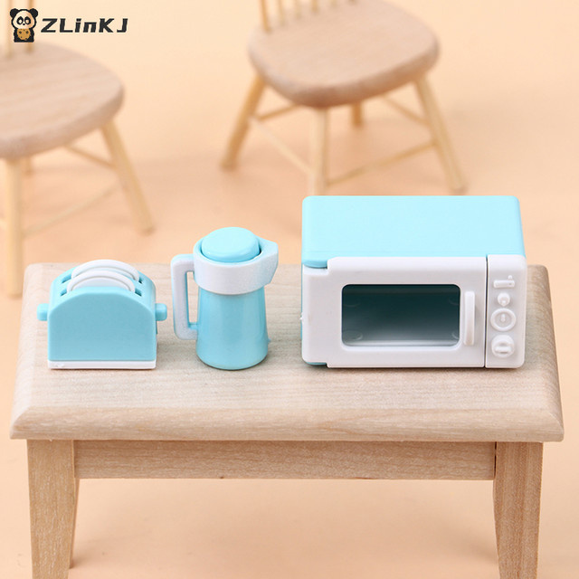MYPANDA Puppenhaus Mini-Mikrowelle Brotbackautomat Wasserkocher Set, Küchenutensilien Spielzeug, 1-teiliges Set - Bild 1