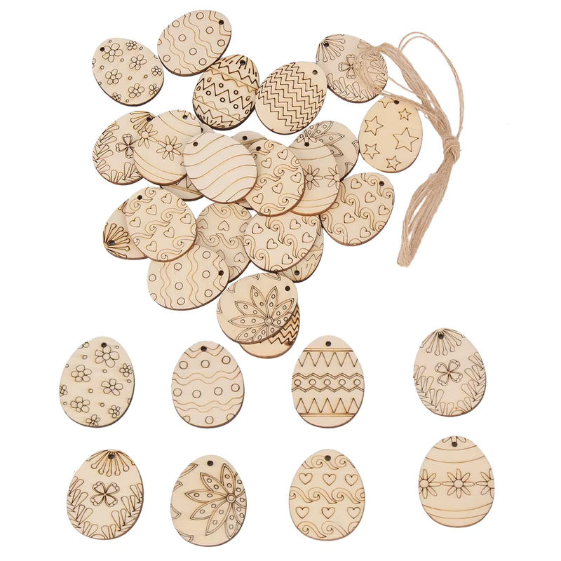 25 Stück Holz-Osterornamente in Ei- und Kaninchenform für DIY-Bastelarbeiten und Partydekoration, Beige - Bild 2