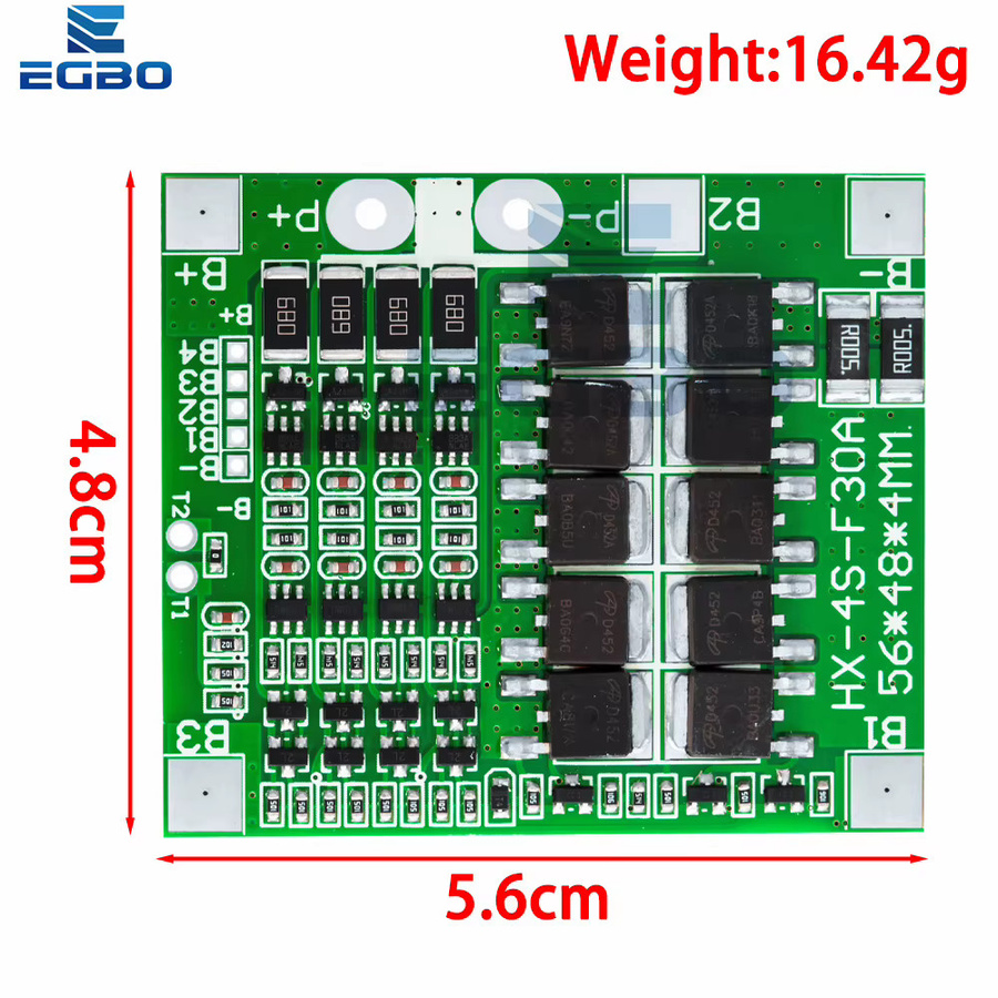 EGBO BMS Lithium-Batterie-Ladeschutzplatine für LiFePO4 Akkus, 4S, 30 A, mit Balance-Funktion, Blau - Bild 1